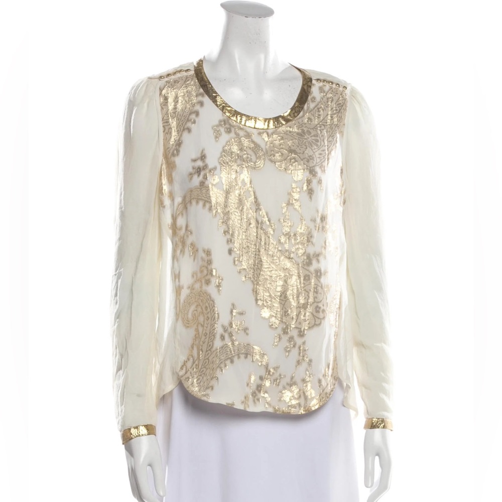 Marchesa voyage stunning silk scoop neck gold metallic blouse. Size S US 4